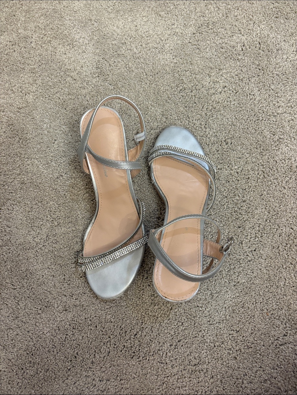 Silver Strappy Rhinestone Evening Sandals - Women